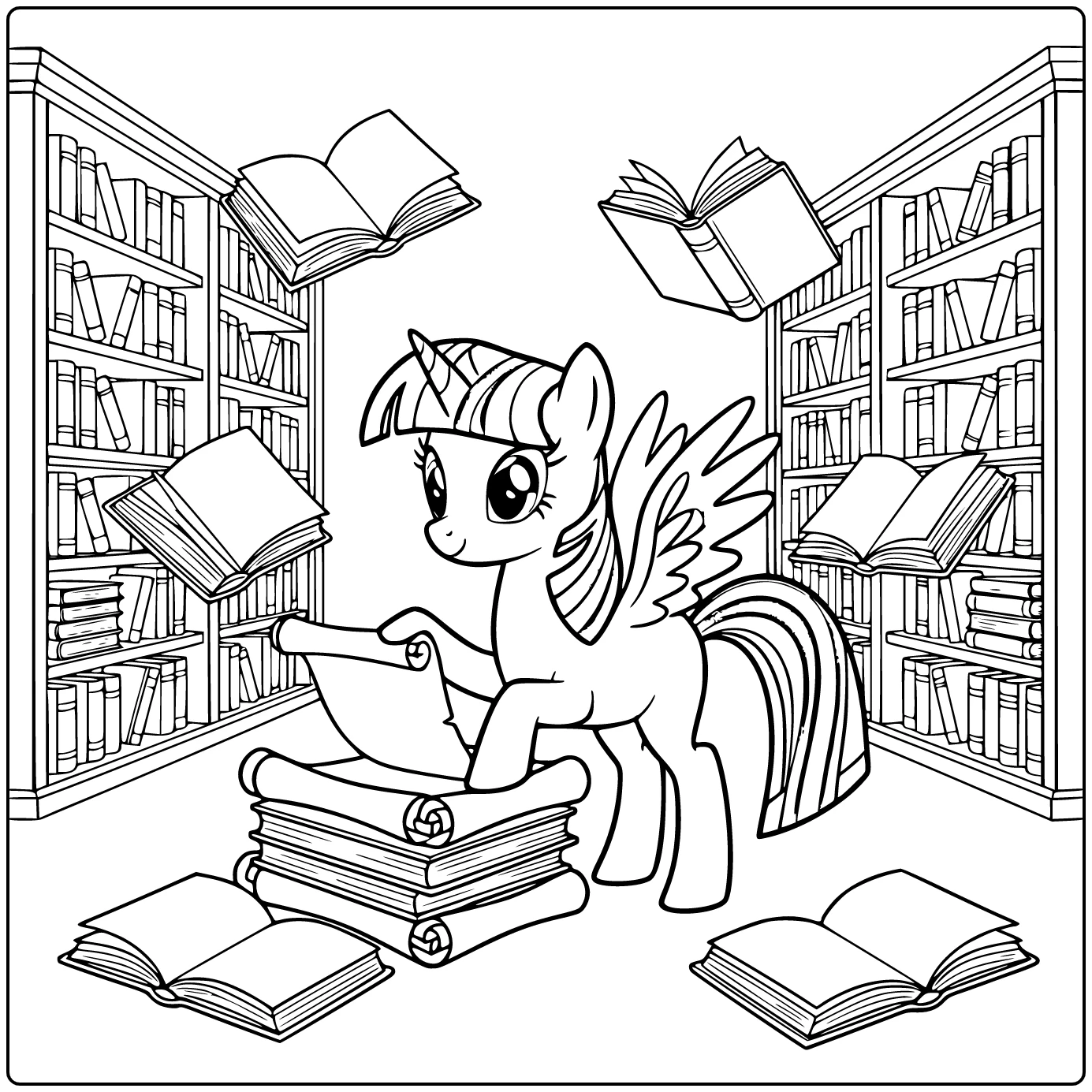 My Little Pony Twilight Sparkle Organizing Scrolls coloring page