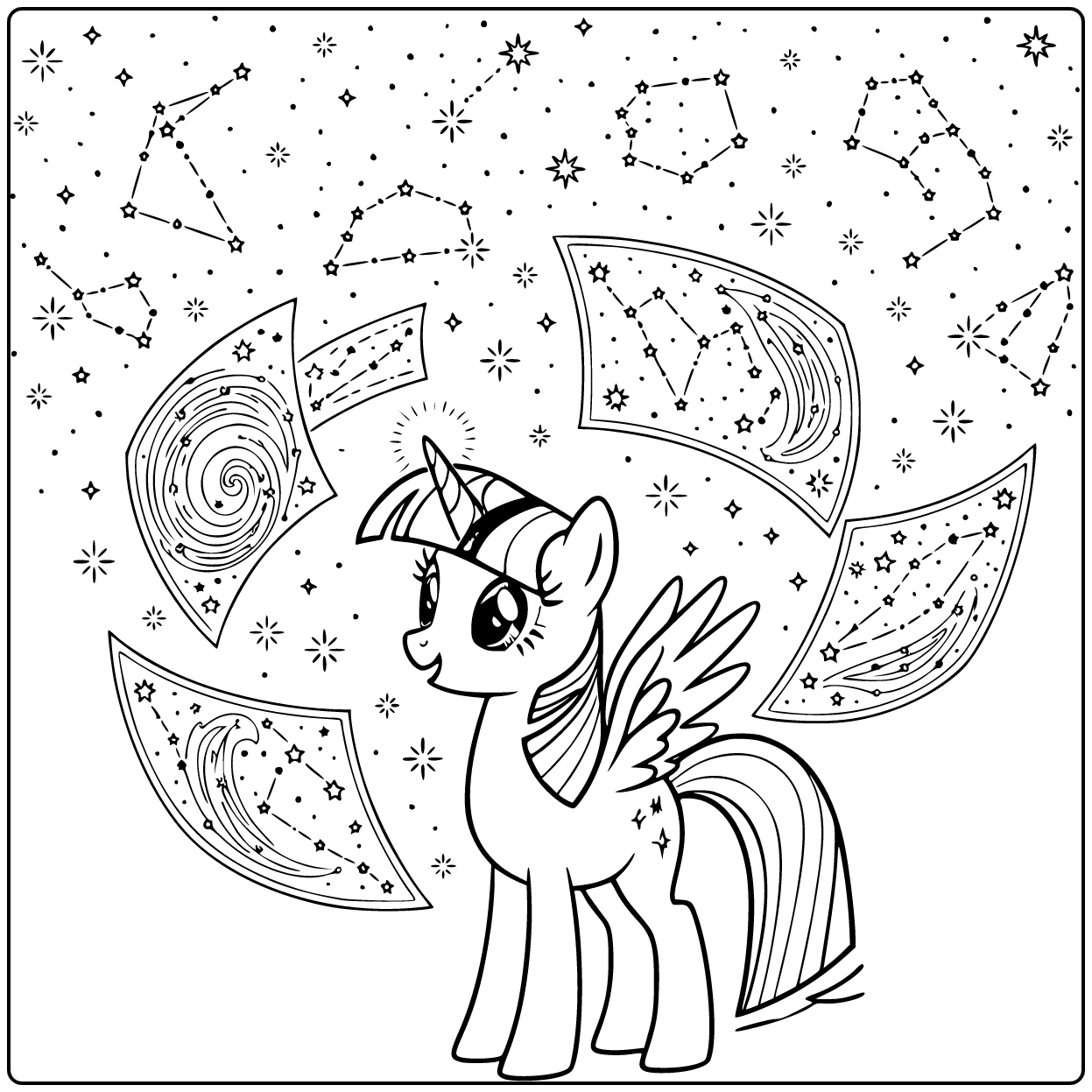 My Little Pony Twilight Sparkle Studying at Night coloring page