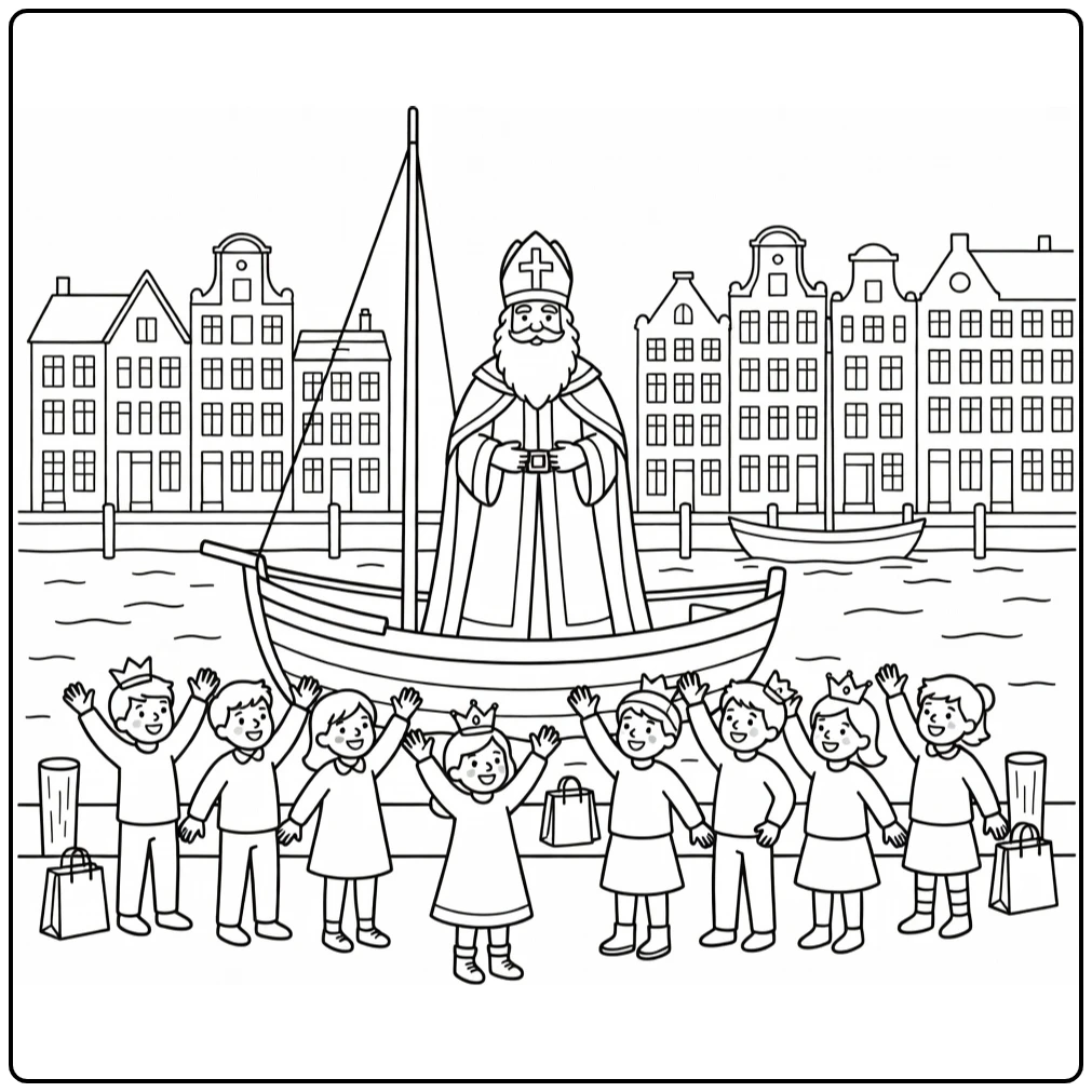 Vacation Sinterklaas Arrival Harbor City coloring page