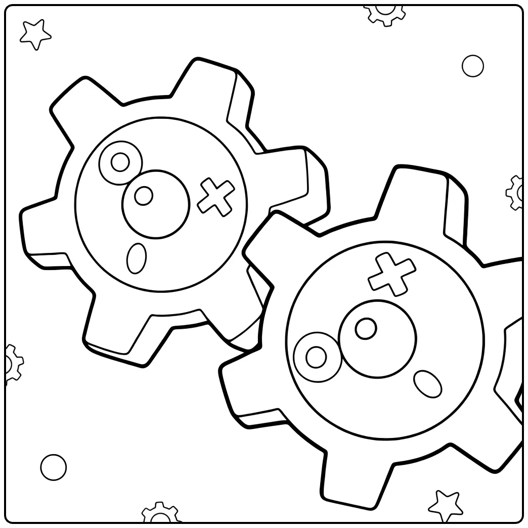 Klink Two Smiling Gears with Faces coloring page