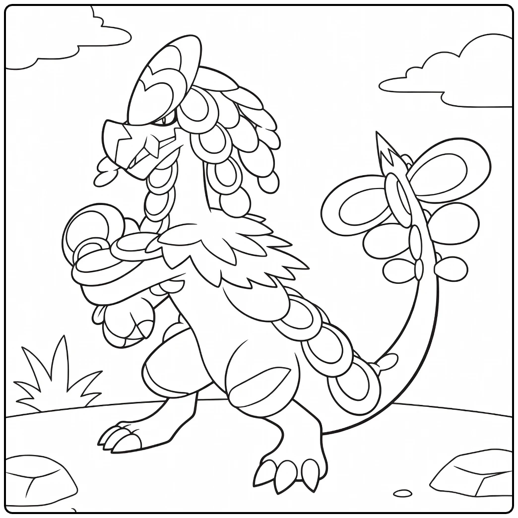 Kommo O in Dynamic Pose with Scales coloring page