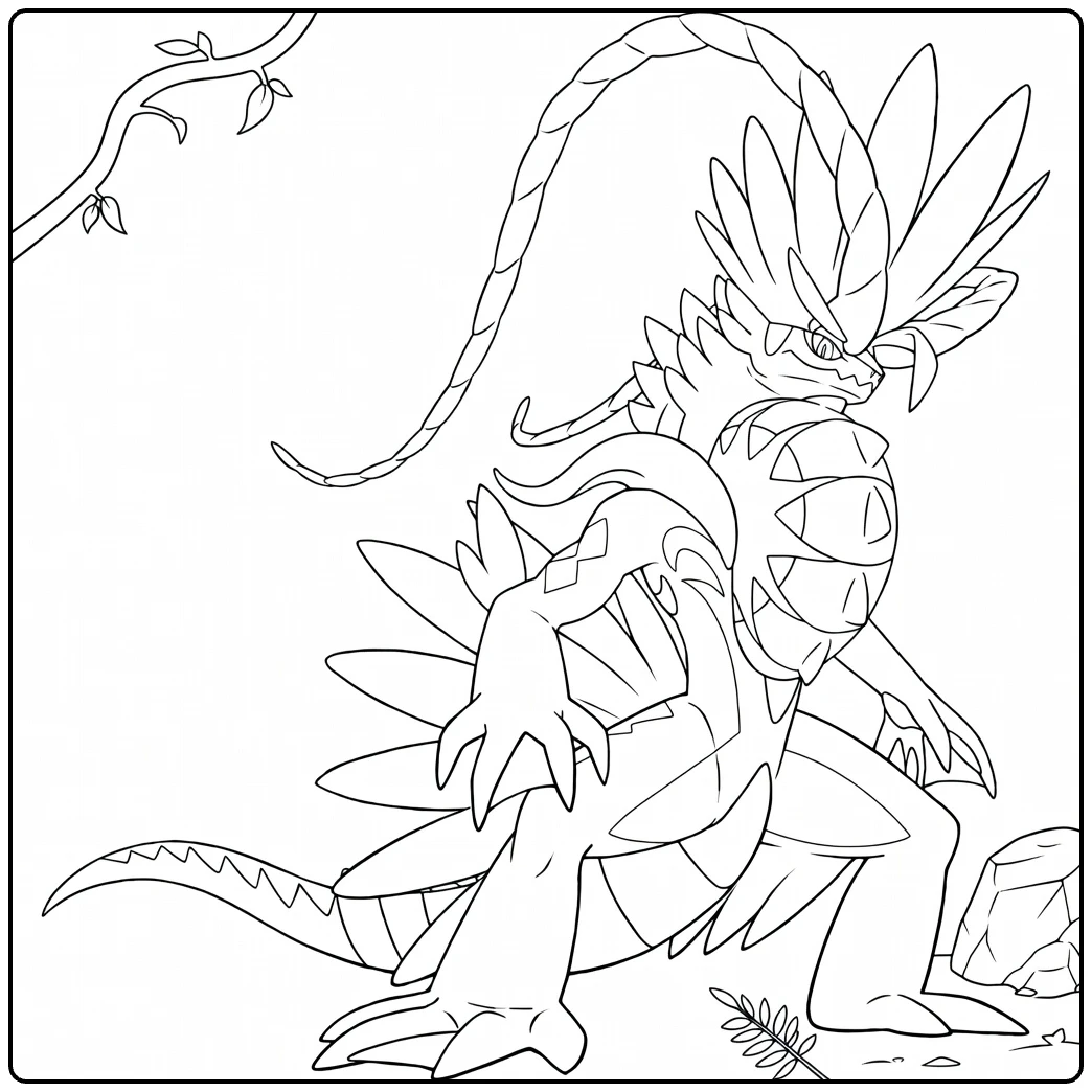 koraidon coloring page for Pokemon scarlet fans