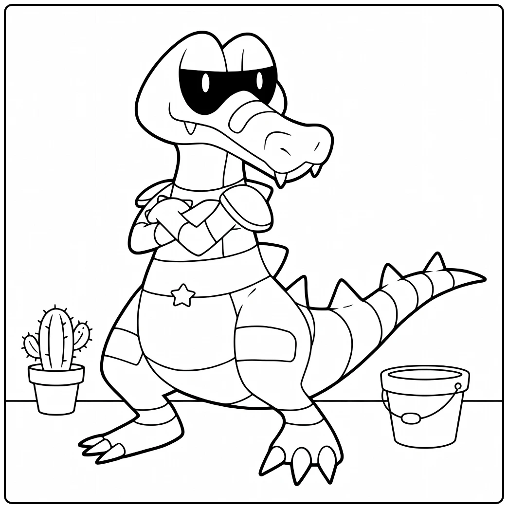 Krokorok Crossed Arms and Bucket coloring page