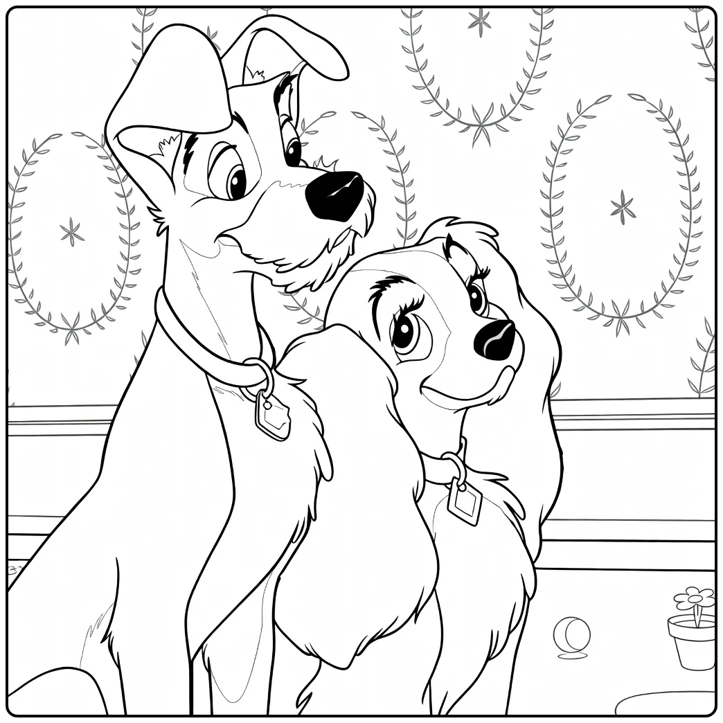 Lady and the Tramp coloring page with Lady and Tramp