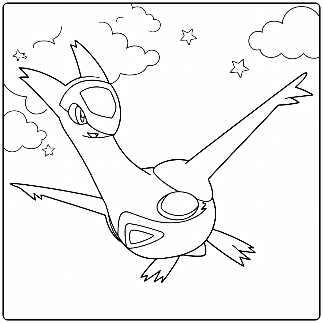 latias coloring page vliegende Pokemon in the clouds