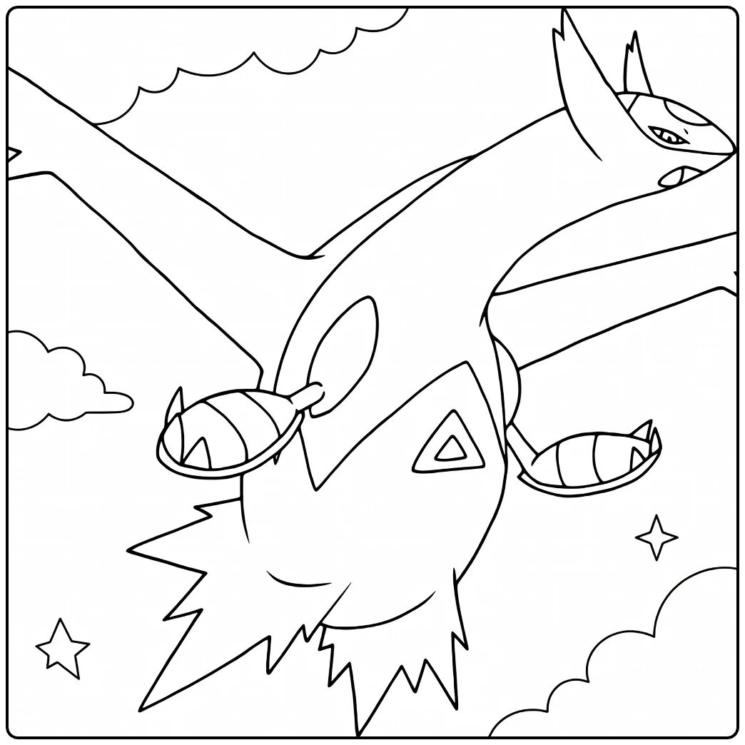 latios coloring page dynamische Pokemon in vlucht