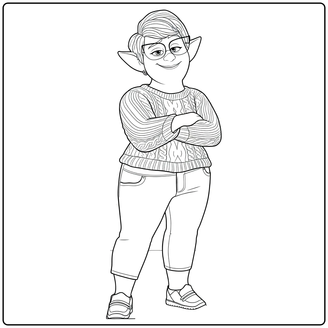 Laurel Lightfoot coloring page featuring the elf mother with glasses