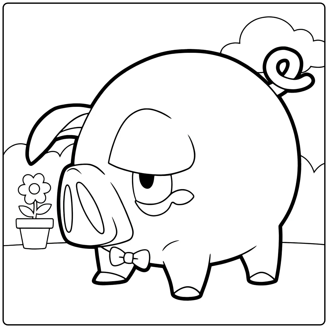 lechonk coloring page varken with vlinderdasje and flower
