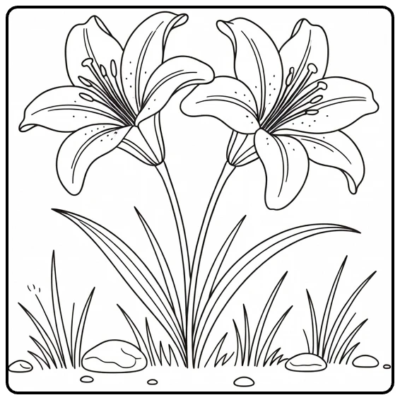 Lily coloring page showing two flowers growing together