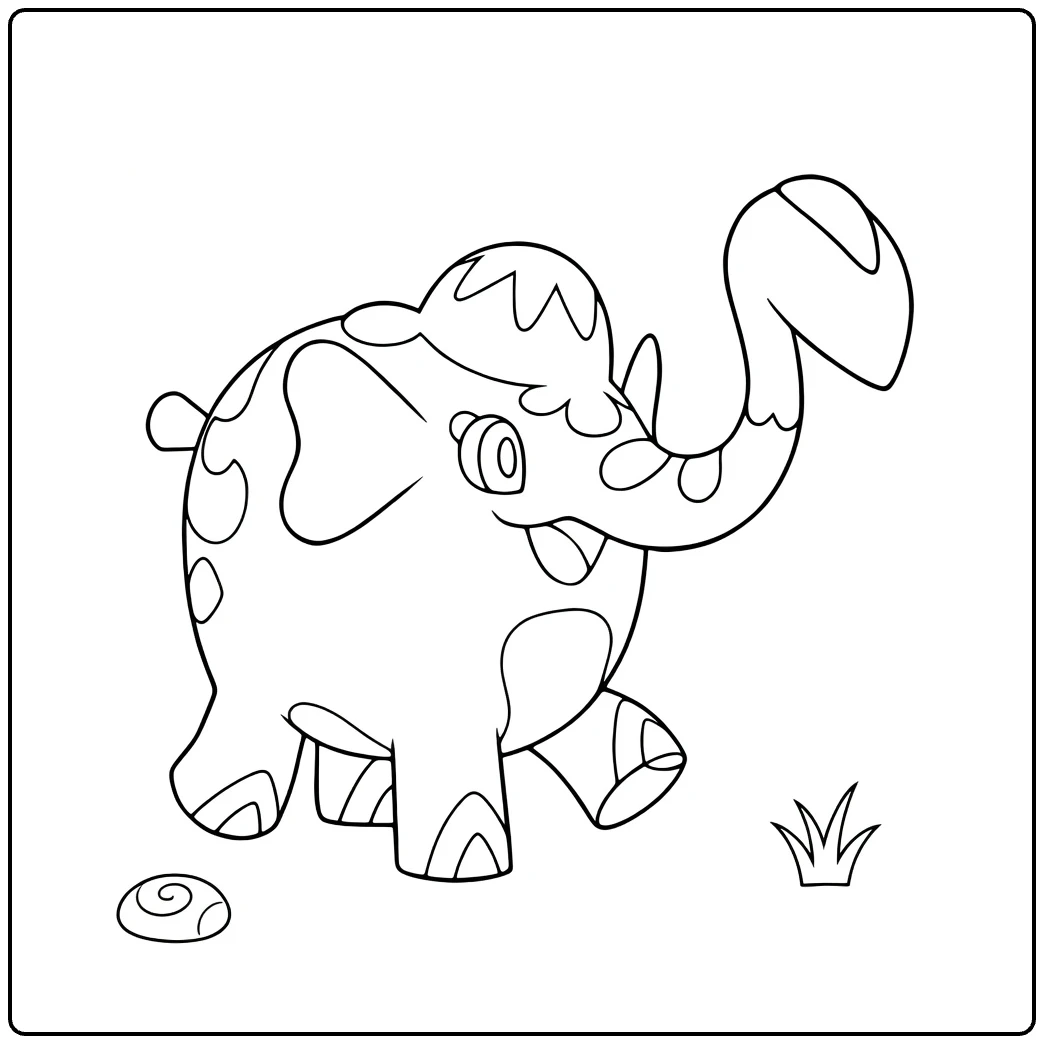 Fun Cufant Elephant with Shell and Grass coloring page