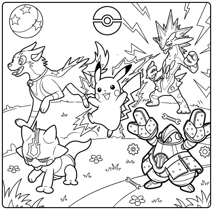 electric Pokemon coloring page with Pikachu