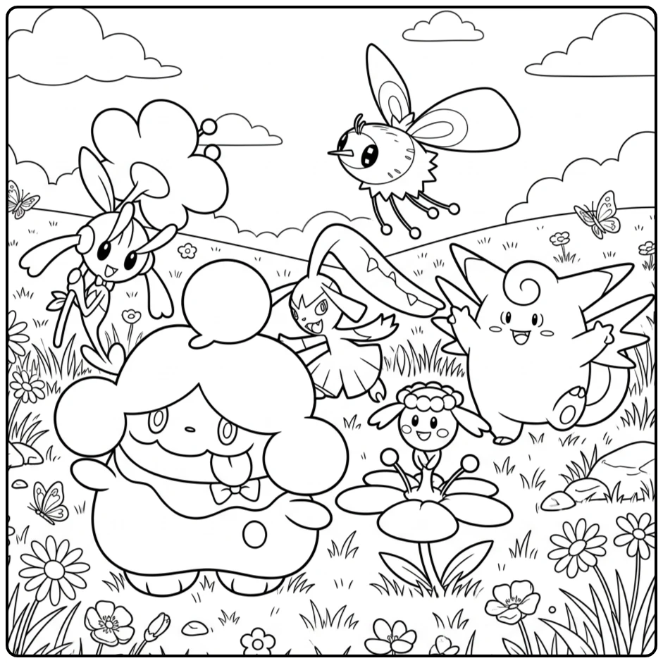 fairy Pokemon coloring page for children with magical details