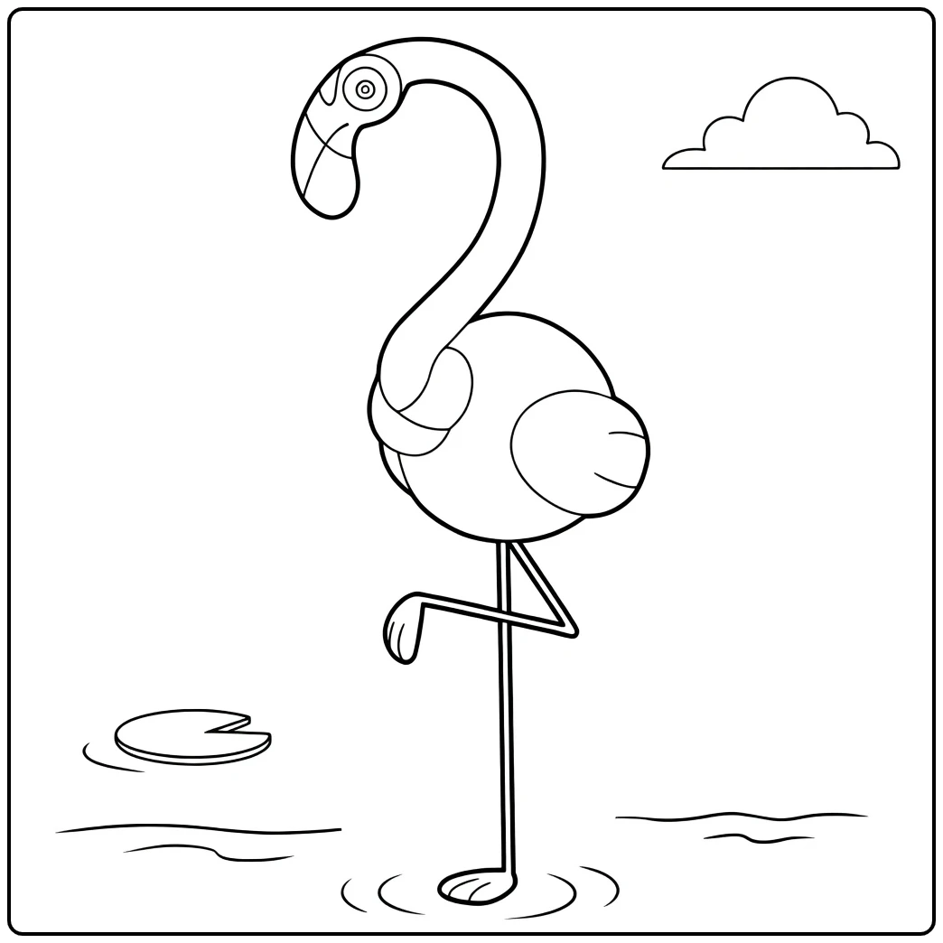 Fun Flamigo Flamingo with Water Lily coloring page