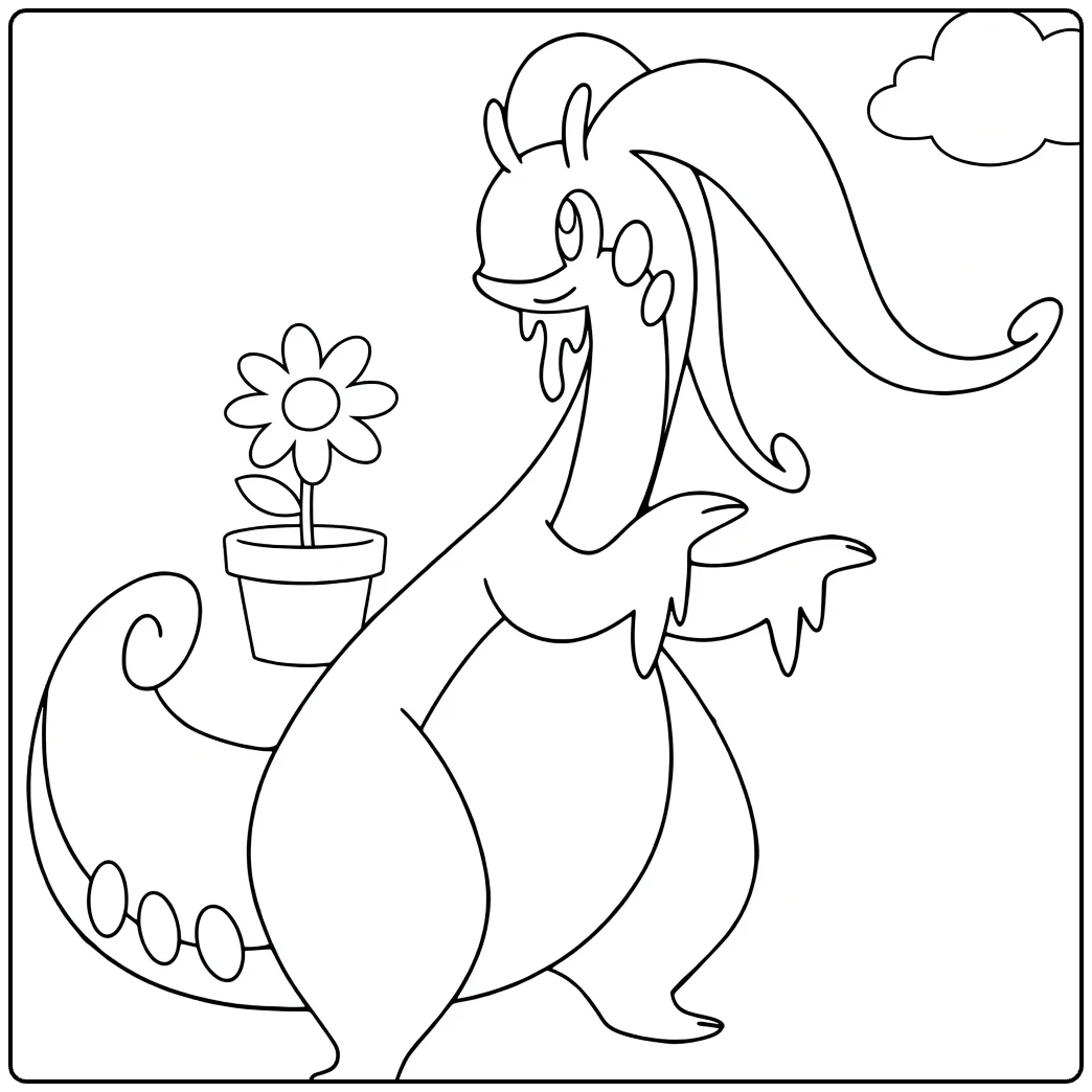 fun goodra coloring page Pokemon with flower pot