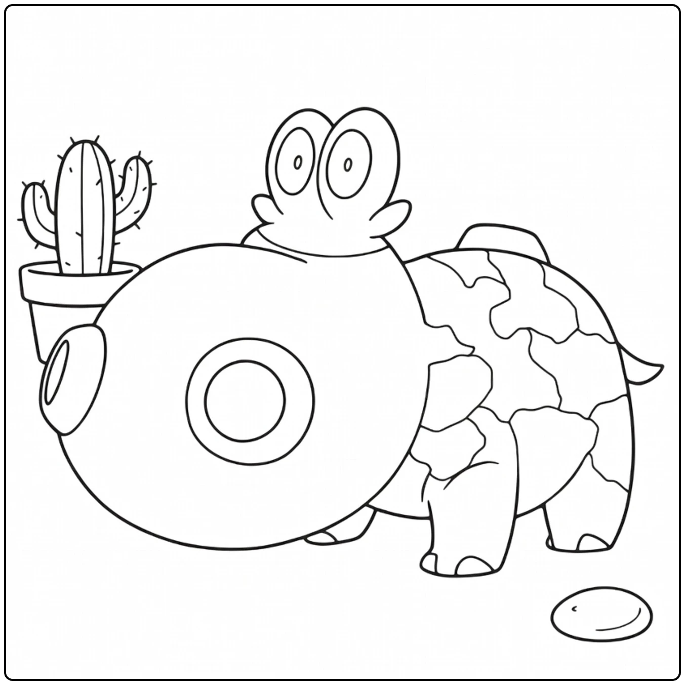 Fun Hippopotas Potted Cactus coloring page