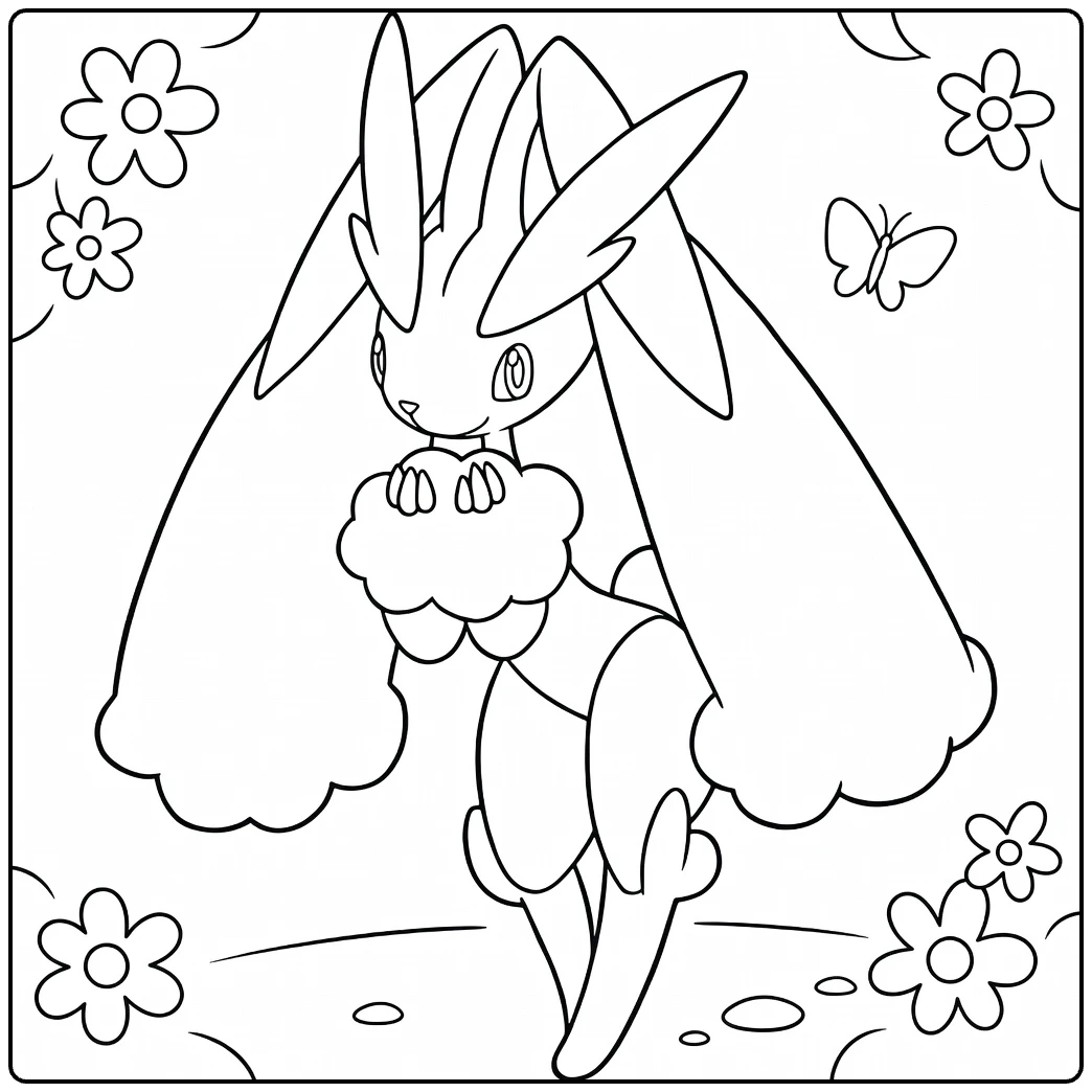 fun lopunny coloring page in bloemenweide with vlinders