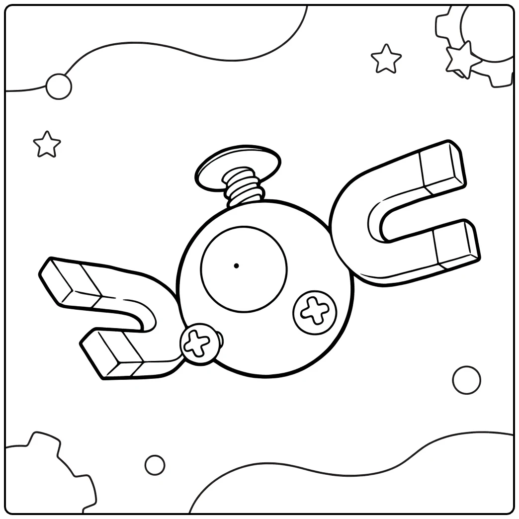 Fun Magnemite Pokemon in Space coloring page