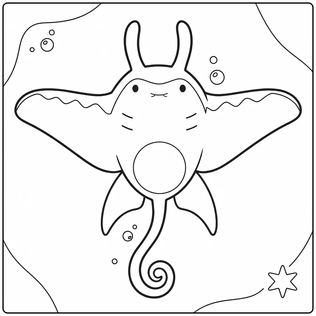 Fun Mantine Kawaii Manta Ray coloring page