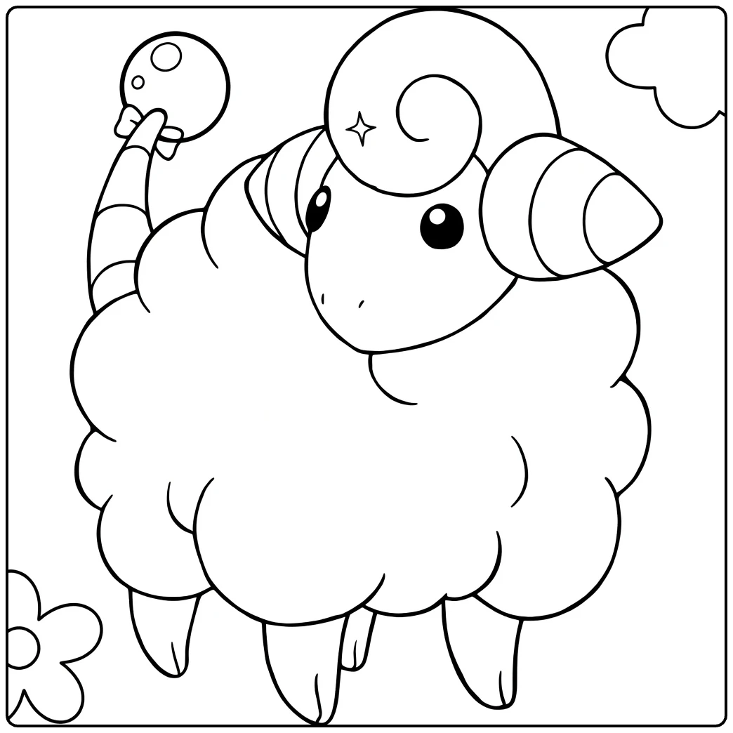 Fun Mareep Woolly Lamb with Clouds coloring page