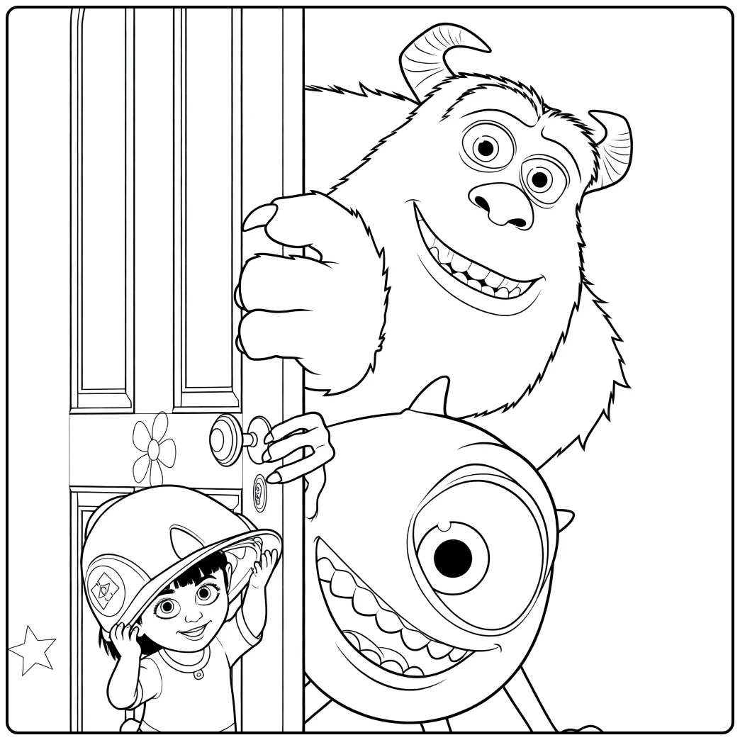 fun monsters and co coloring page with sulley and boo