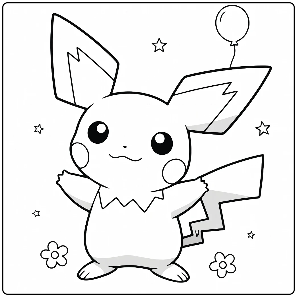 Fun Pichu Cheerful Little Stars coloring page