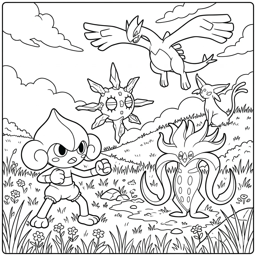 Psychic Pokemon coloring page with mystical powers
