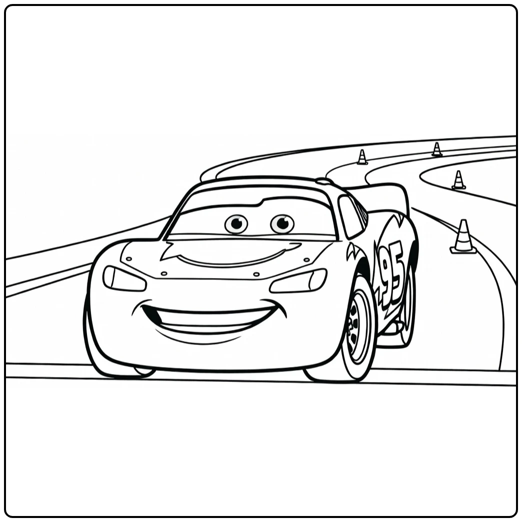 lightning McQueen Start Race Track with Pionnen coloring page