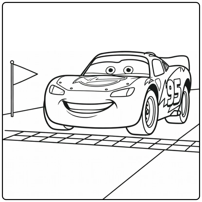 Lightning McQueen coloring page crossing the finish line