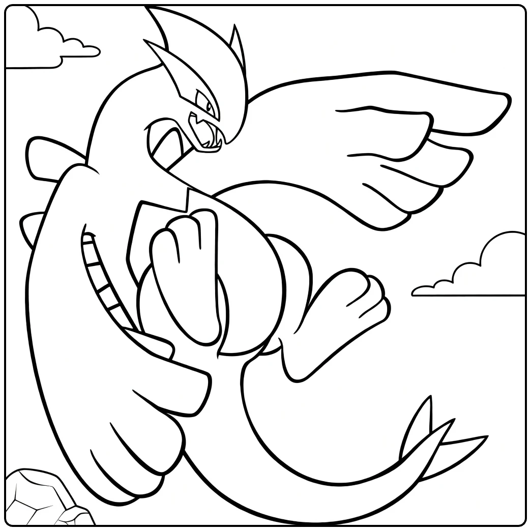 lugia coloring page majesteitelijke Pokemon in vlucht