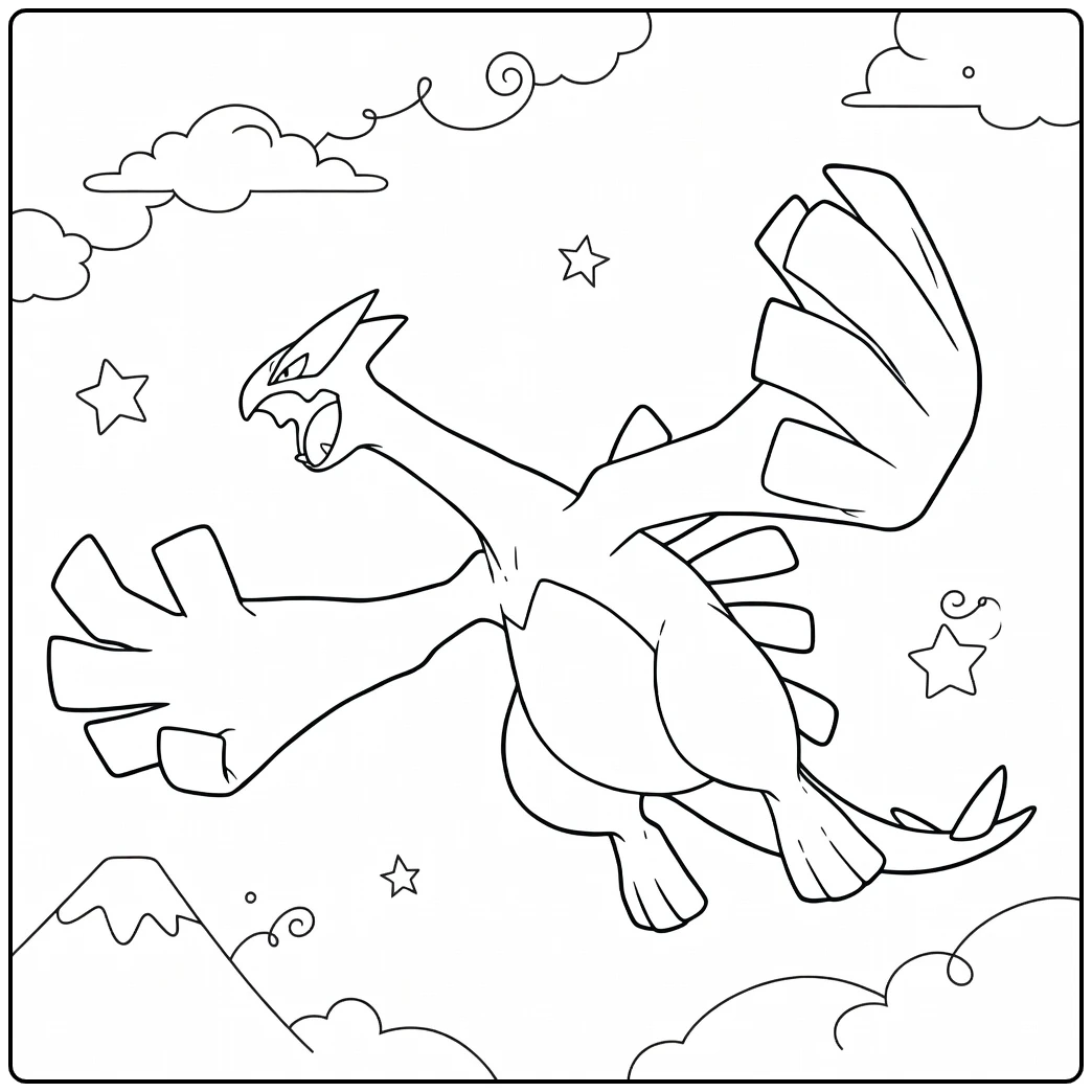 Roaring Lugia in Flight coloring page