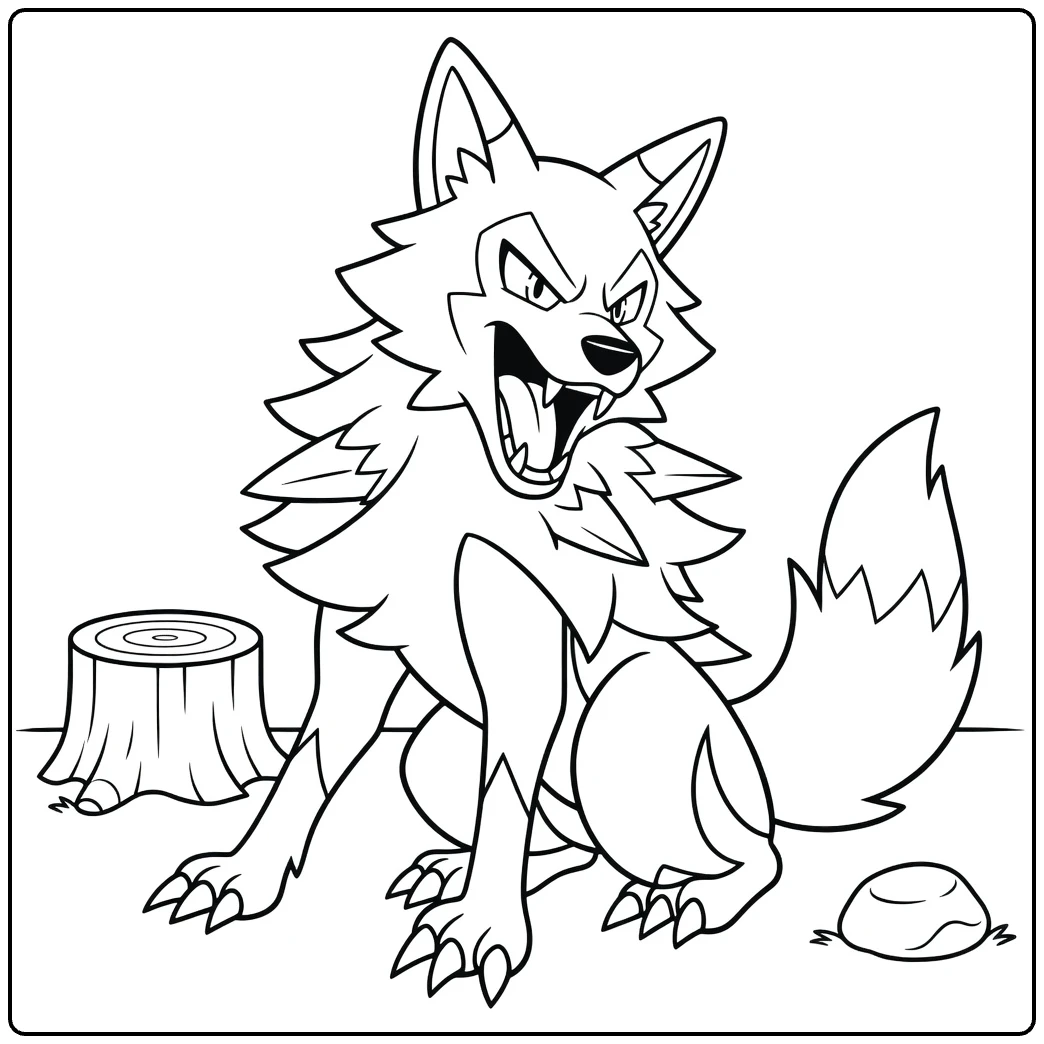 Lycanroc Midday in Fierce Pose coloring page