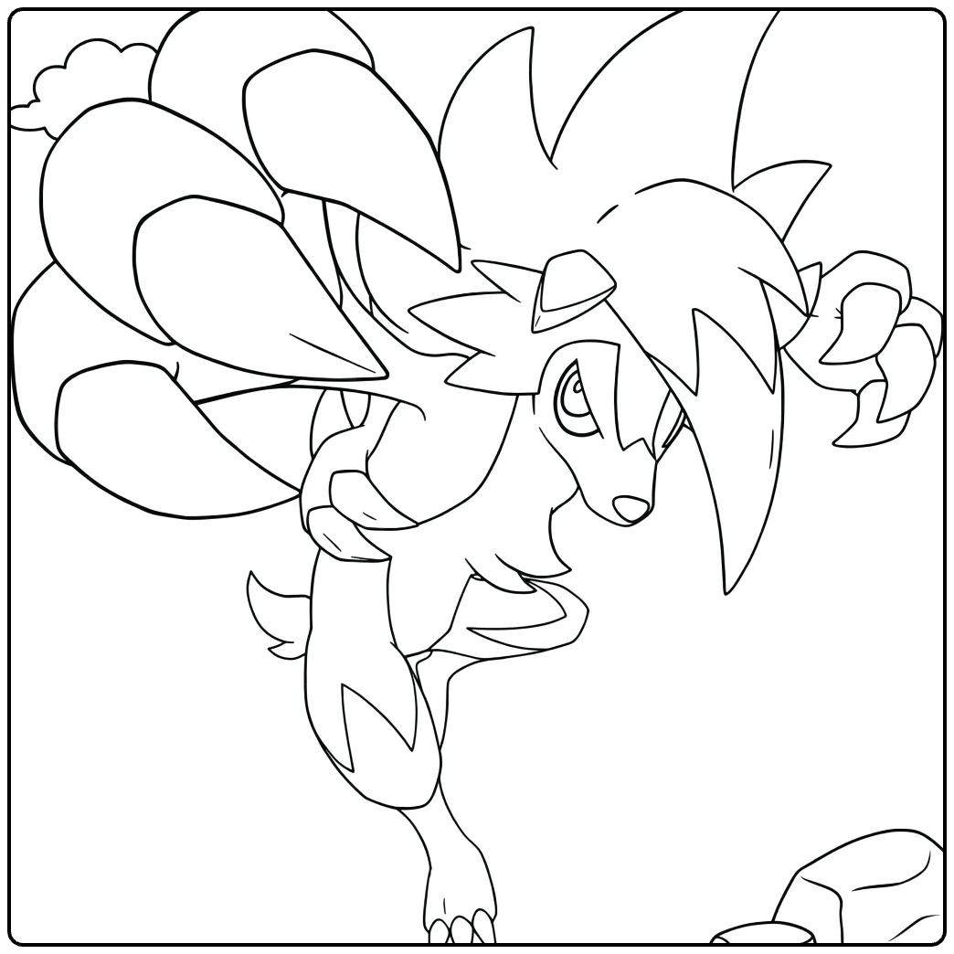 Lycanroc Midnight Pokemon Wolf Crouching coloring page