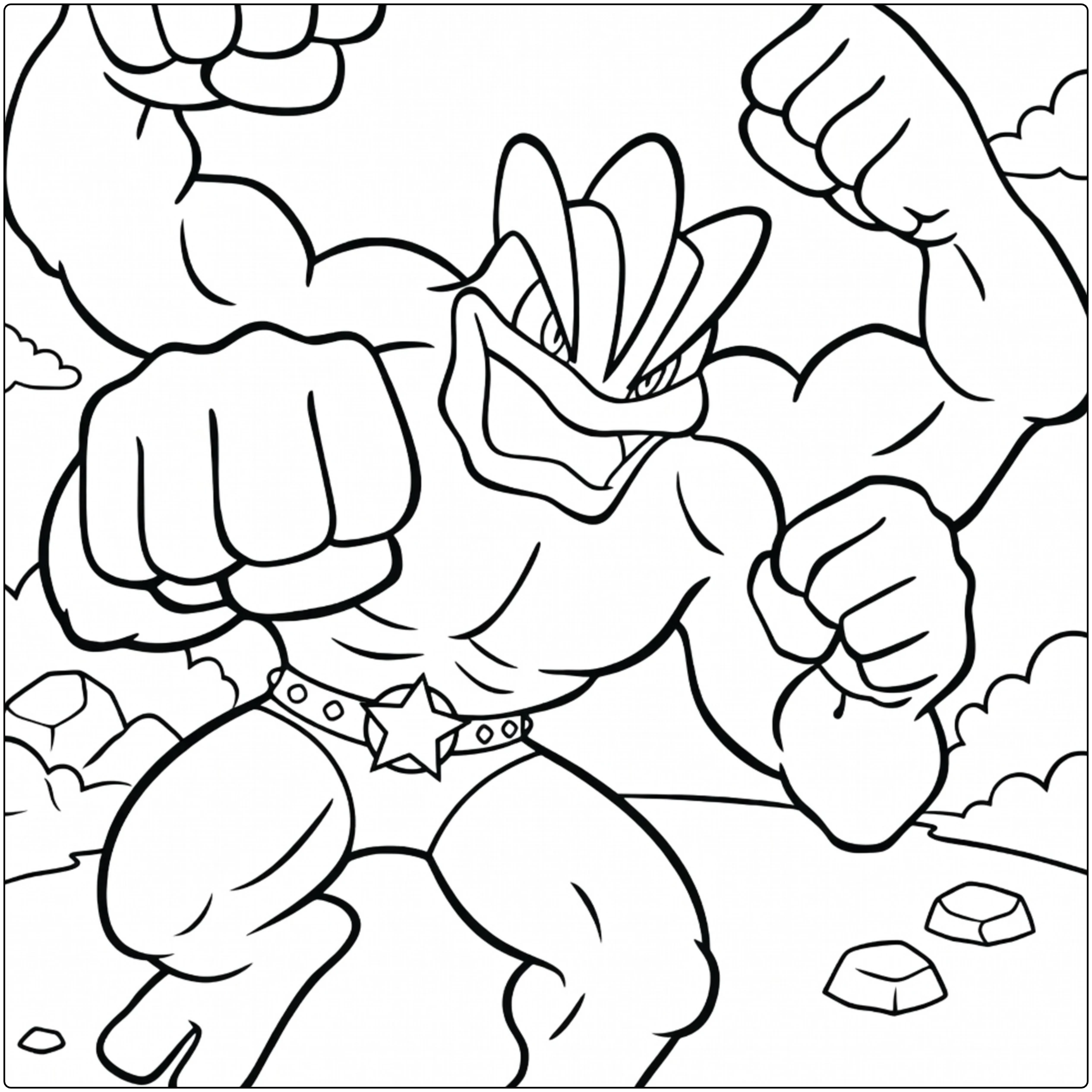 Machamp in Action Pose with Muscles coloring page
