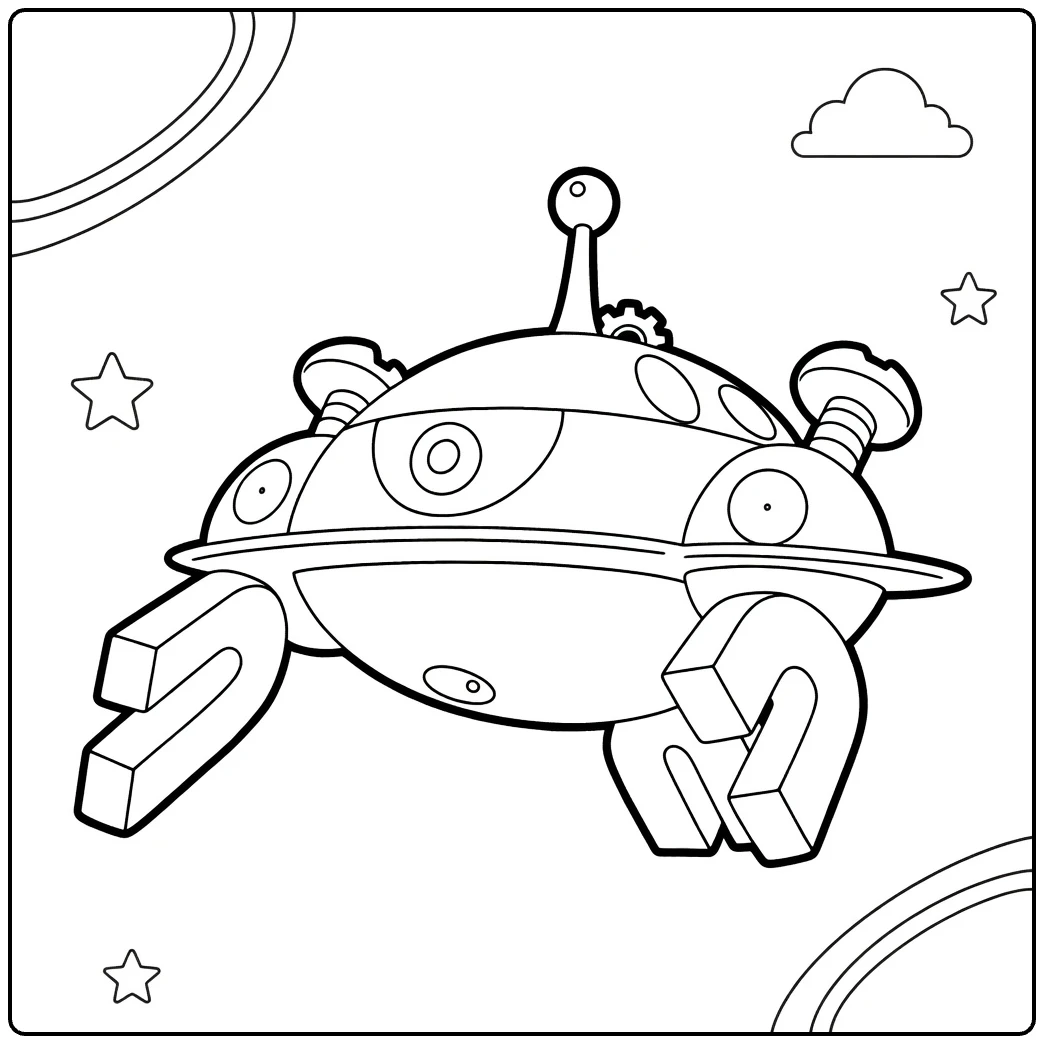 Magnezone in Cosmic Space with Ufo coloring page