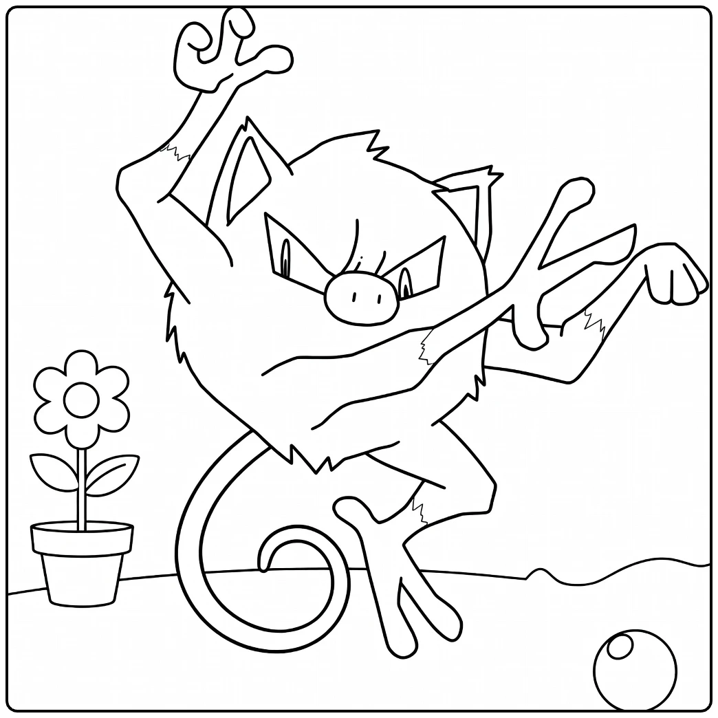 Fierce Mankey with Pok Ball coloring page