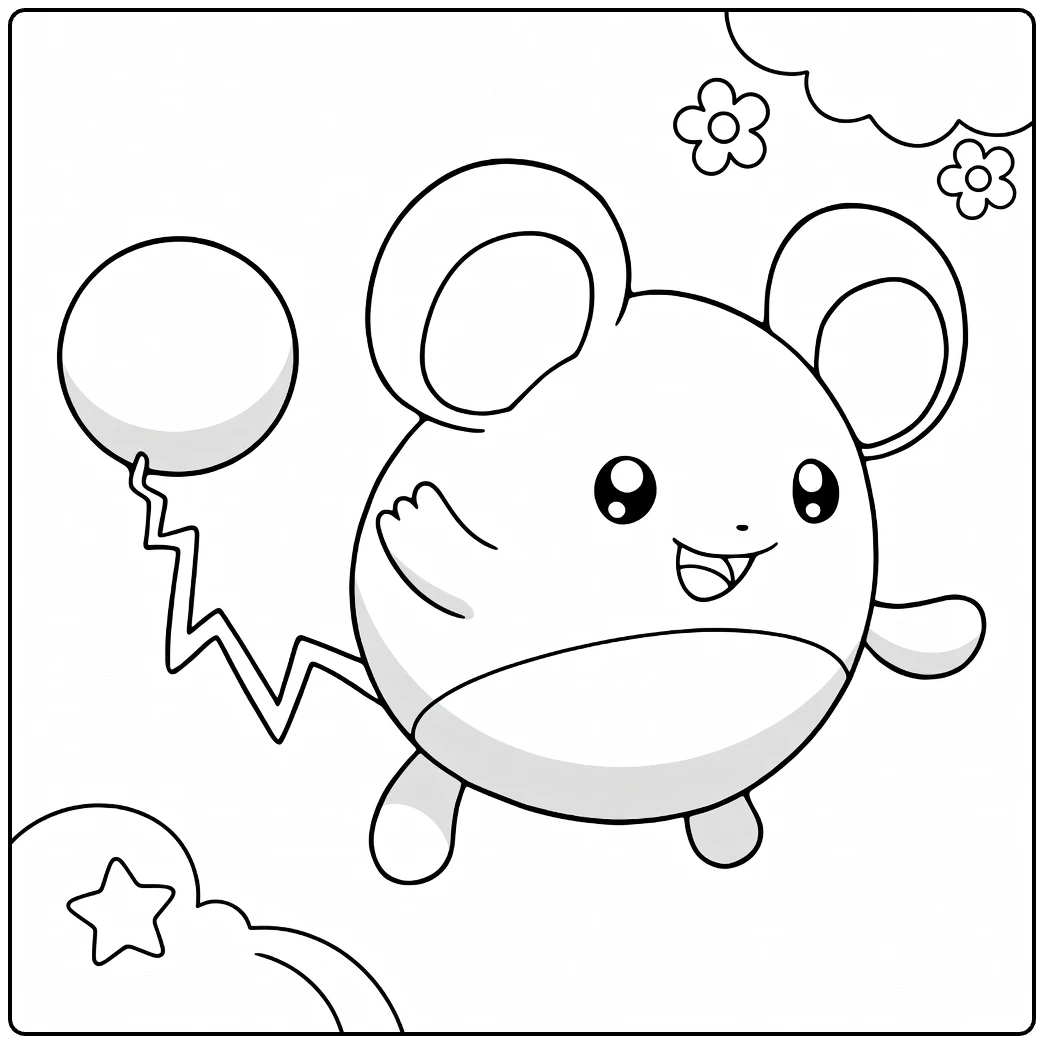 Happy Marill Floating with Balloon coloring page