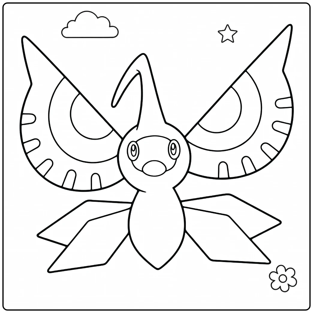 Masquerain for Kids Fly with Eyes and Flower coloring page