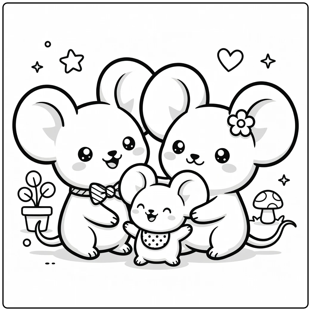 maushold family of three coloring page with papa mama and baby
