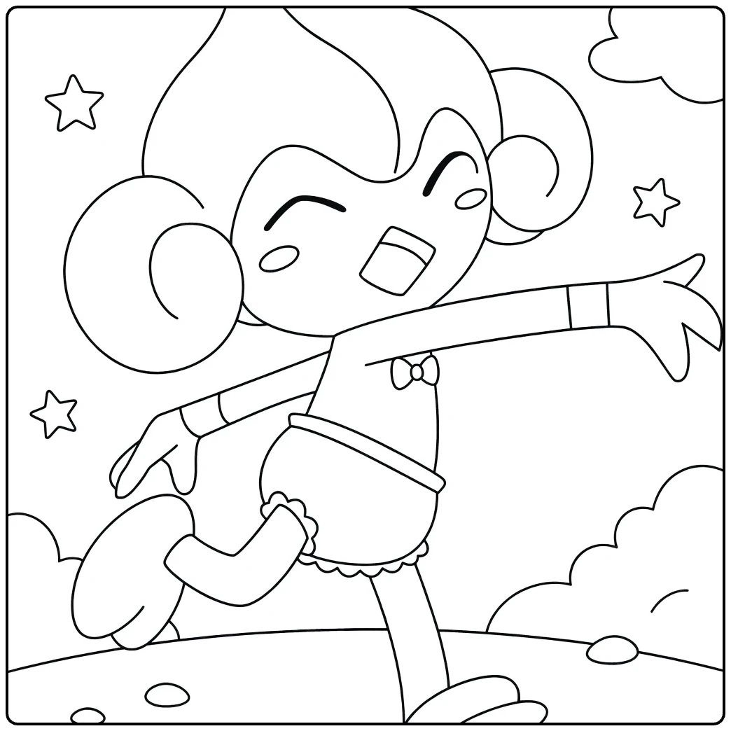 meditite coloring page of happy rennende meditite