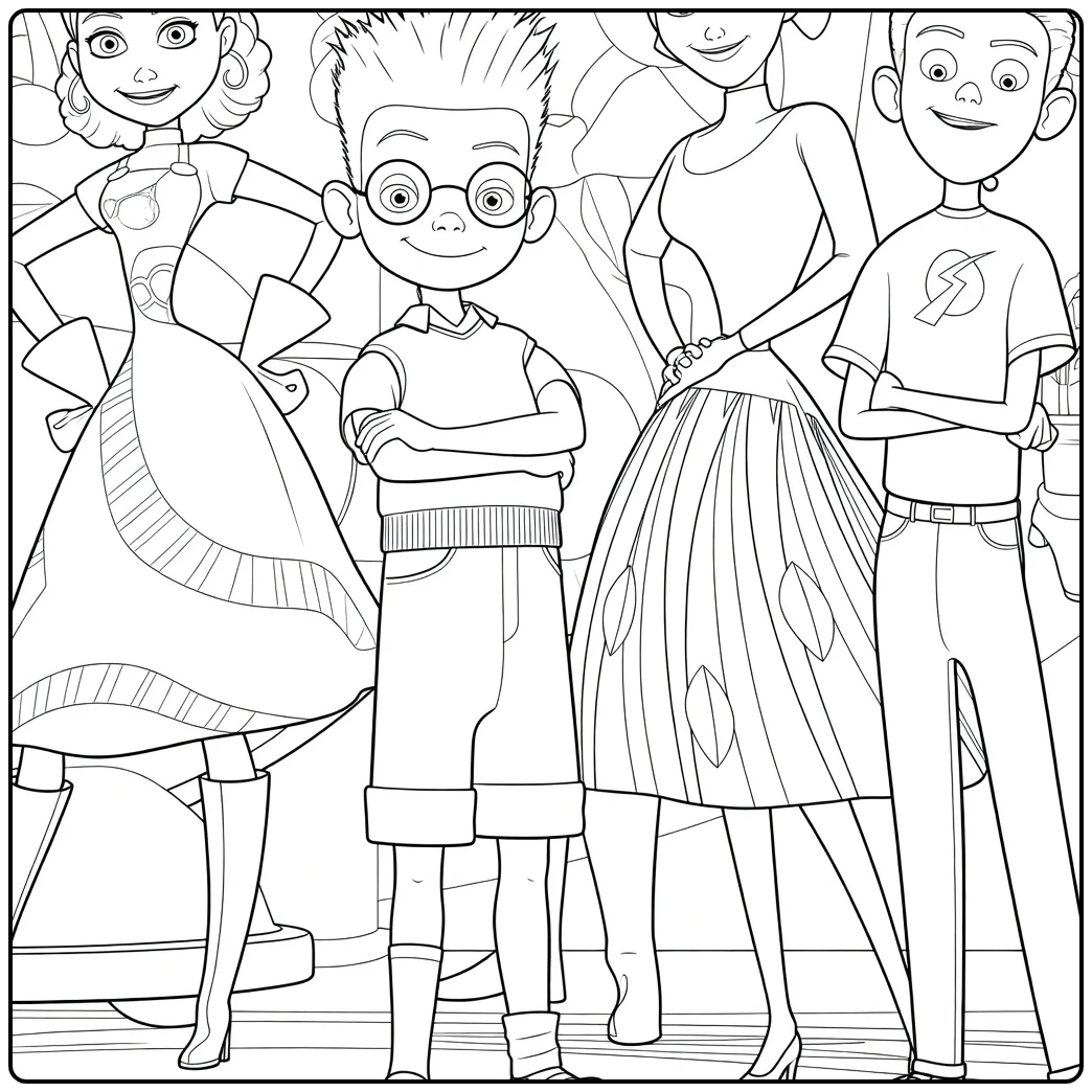 Meet the Robinsons coloring page with Lewis and family