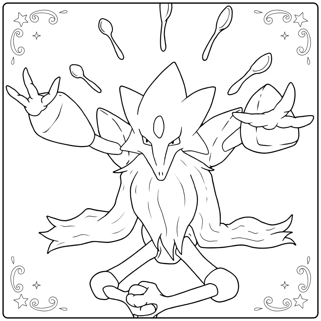 mega alakazam coloring page psychic Pokemon in action