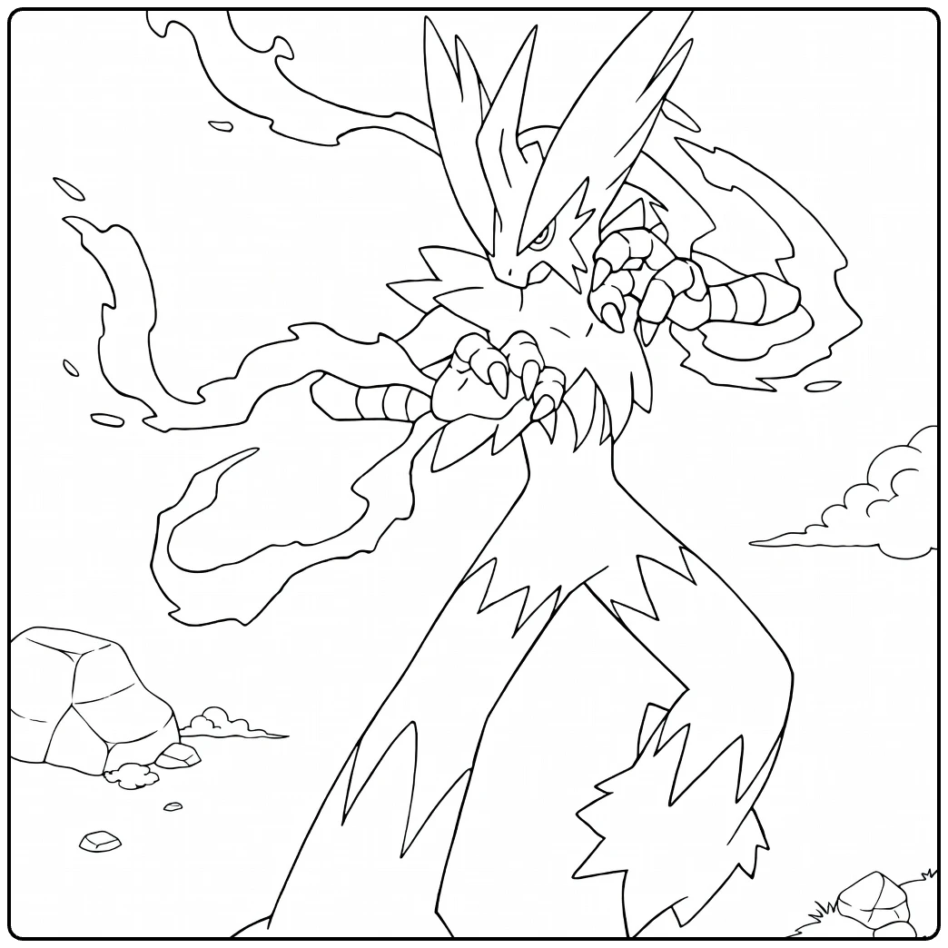 Mega Blaziken in Dynamic Pokemon Action coloring page