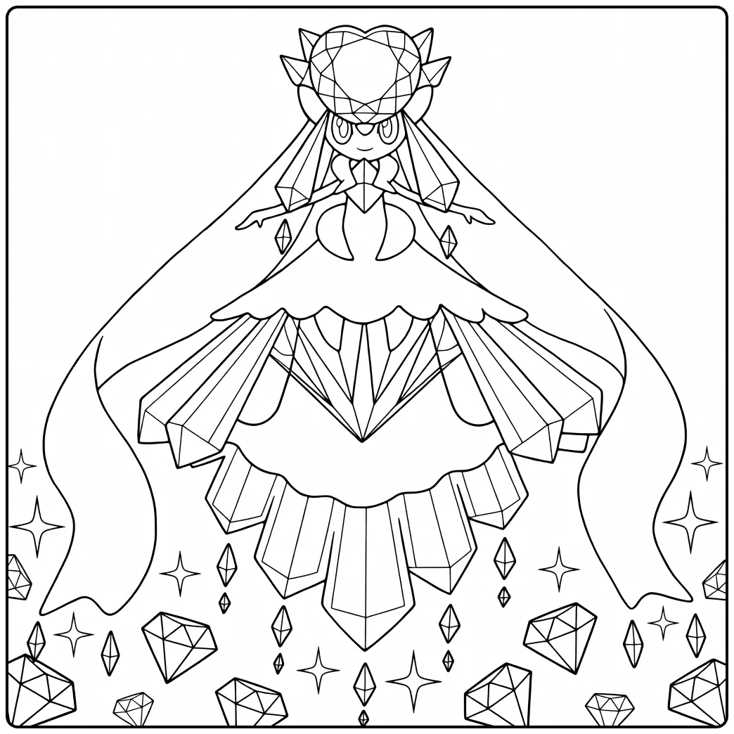 Mega Diancie Sparkling Crystals Dress coloring page