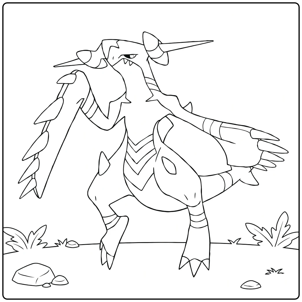 mega garchomp coloring page dynamisch on rotsgrond