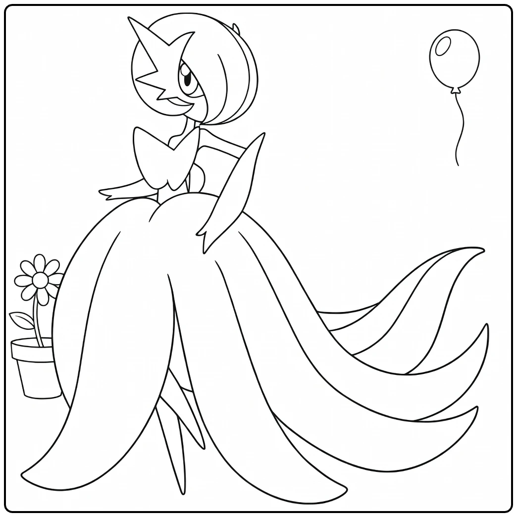 mega gardevoir coloring page in chique jurk with flower