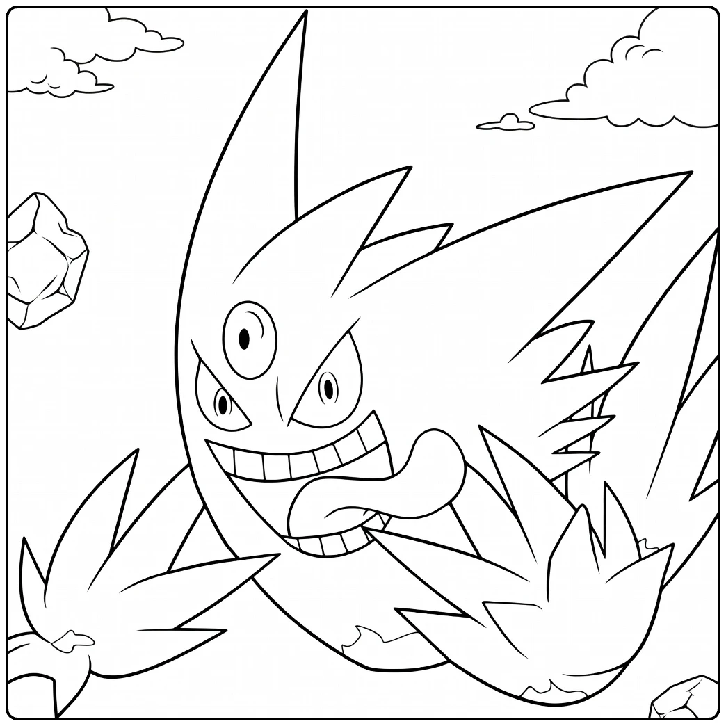 Mega Gengar Clouds and Crystals coloring page