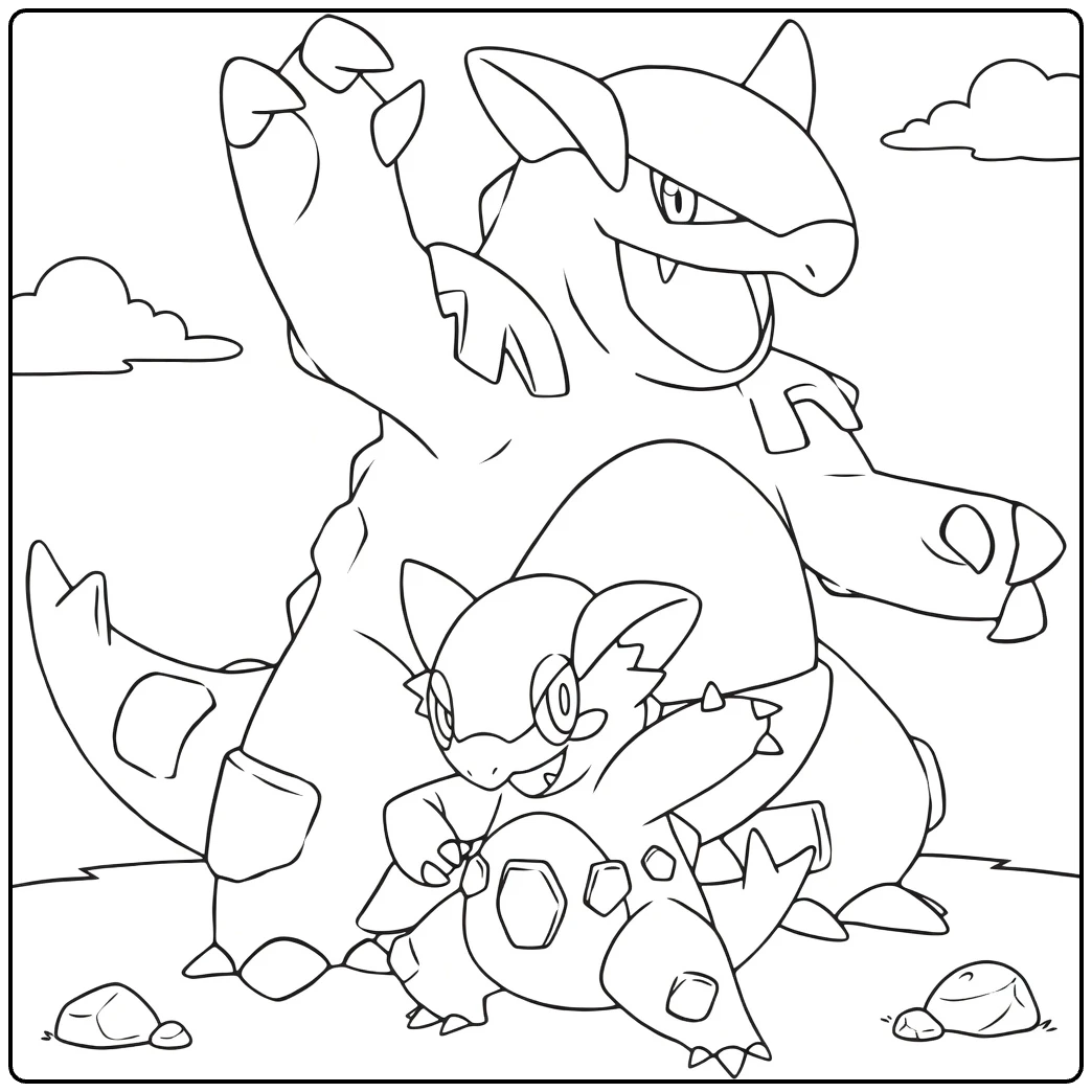 mega Kangaskhan Moeder and Jong in Strijd coloring page
