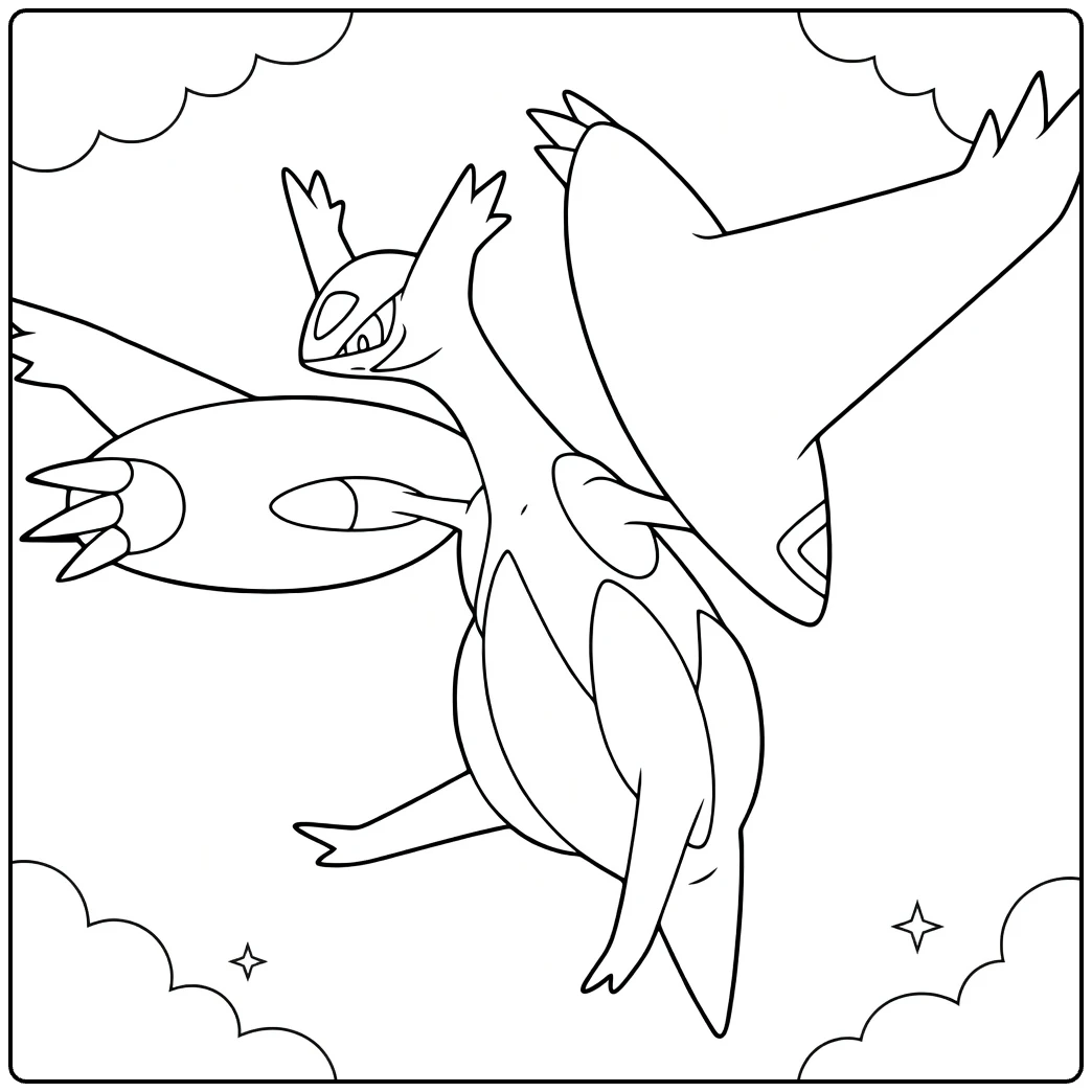 mega latias coloring page in dynamische vlucht