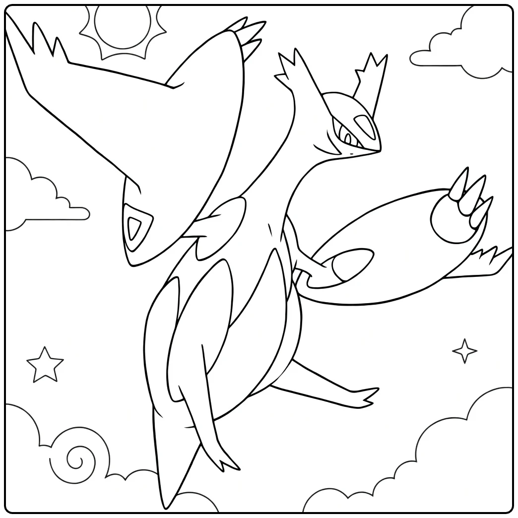 mega latias coloring page in zonnige hemel with stars