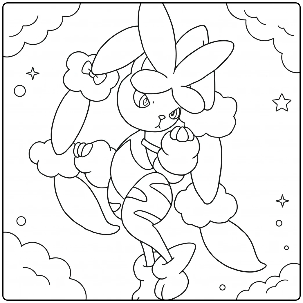 mega lopunny coloring page in dynamische fluffy action